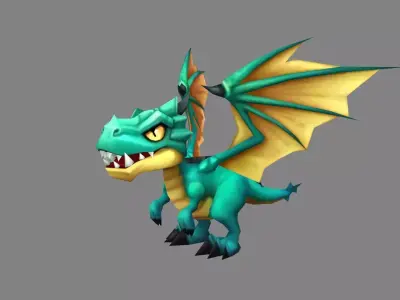Cartoon Green Dragon - Baby Wyvern Low-poly 3D model