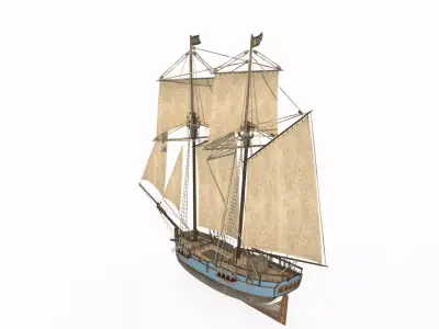 Ancient medium-sized sailboats and sea vessels 3D model