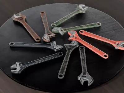Wrench Adjustable 24 inch  Game Ready 4K PBR 5 Skins Low-poly 3D model