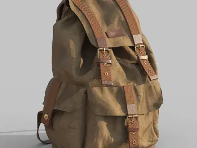 Backpack in tan with straps Low-poly 3D model