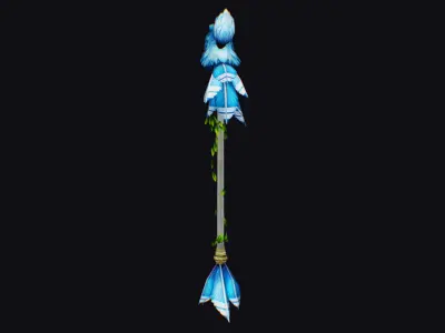 Magical Staff Parrot Phoenix Blue Bird Wizard Wand Item Scepter Low-poly 3D model