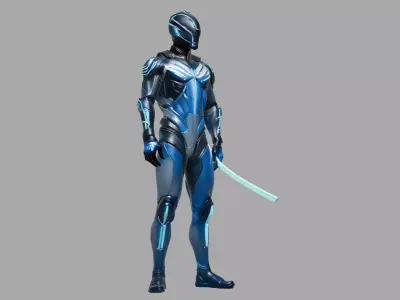Blue Neon Sci Fi Cyborg 3D model