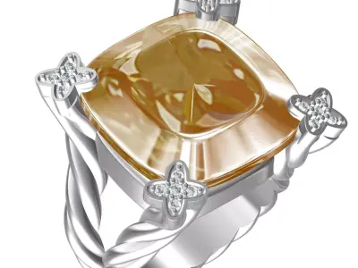 Cushion Cut Stone Split Rope Shank Ring 3D print model