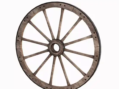 Vintage Wood Wheel 02 Low-poly 3D model
