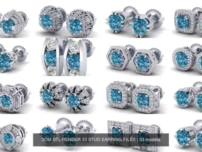 3DM-STL-RENDER 33 STUD EARRING FILES 3D Model Pack