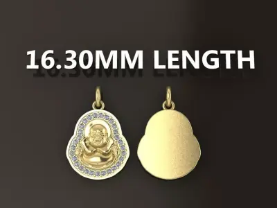 Happy Buddha Diamond Pendant 16mm30 Length Small Size 3D print model