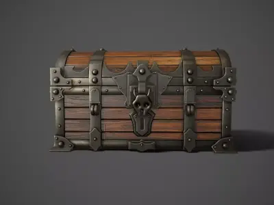Medieval wooden chest Low-poly 3D model