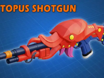 Octopus Shotgun Game Ready 3D Model Low-poly 3D model