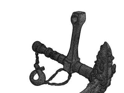 Weathered Rusty Ship Anchor with Chain Low-poly 3D model