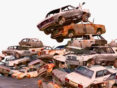 Junkyard Discarded Cars Pile Low Poly M1 Low-poly 3D model