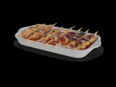 Snacks Chicken Satay Skewers 3D model