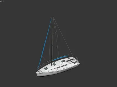 3D model of a sailboat with a white hull and a blue sail 3D model