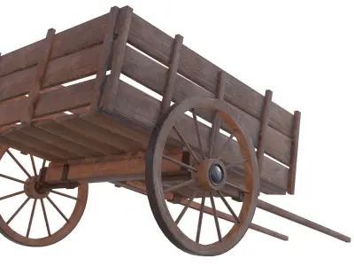 wooden cart 3 3D model