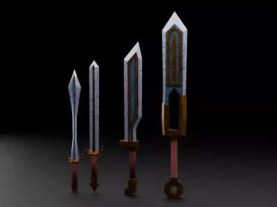 4 Stylized low-poly Ice Swords Game-ready Low-poly 3D model