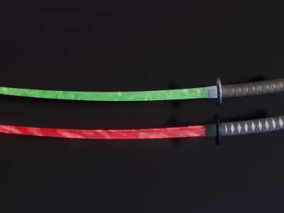 Stylized Katana Asset with five skins low poly game ready Low-poly 3D model