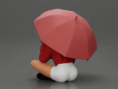 Pretty Girl with an Umbrella in Jacket and Shorts Sitting 3D print model
