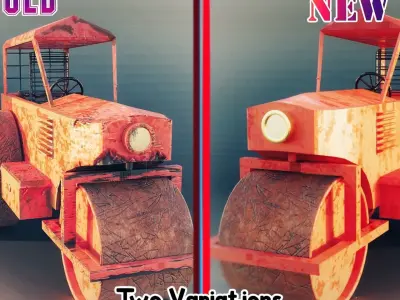 Realistic Low Poly Game Ready Road Roller Model Free low-poly 3D model