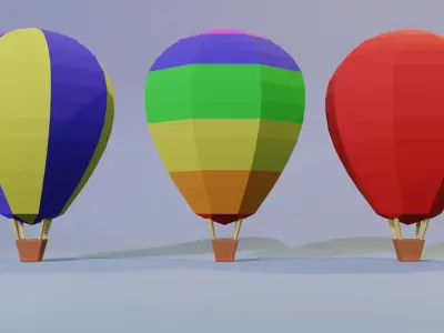 AirBalloons three different colored hot air balloons Low-poly 3D model