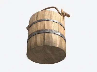 Old Wooden Bucket with Rope Handle 3D model