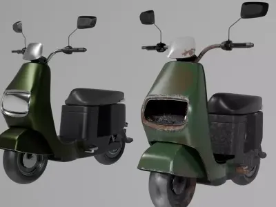Retro Scooter 3D Model Clean and Damaged Versions 3D model