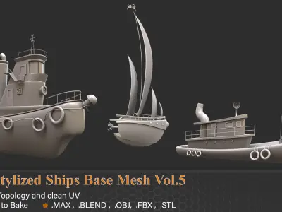 20 Stylized Ships Base Mesh vol-05 3D model