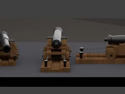1818 NAVAL GUN Low-poly 3D model
