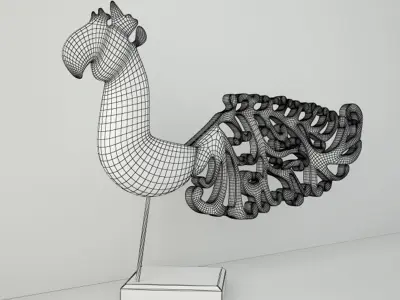Bali Jackfruit Wood Bird On Stand 3D model