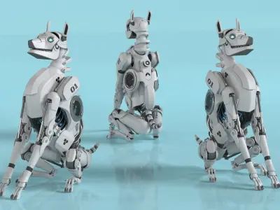 Sitting Futuristic Robotic Dog White 3D model