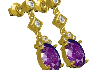 Antique Round and Oval Diamond Earring 3D print model