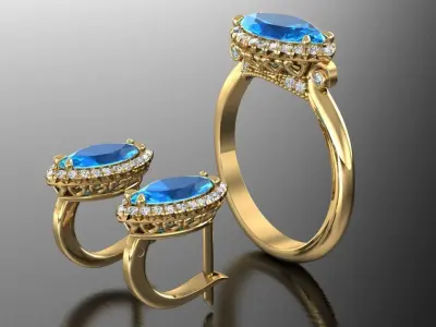 Engagement ring and earring set 3D model
