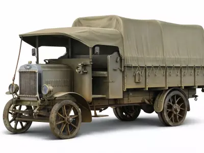1910s Military Truck Vintage Army Transport Utility Vehicle 3D model