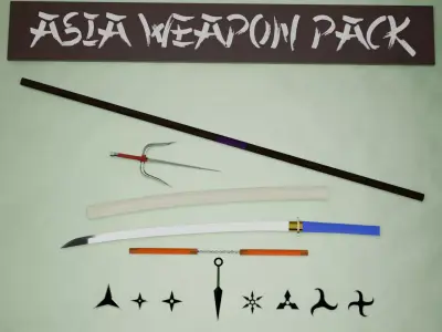 Asian Weapons Pack  11 Stylized 3D Weapons Low-poly 3D model