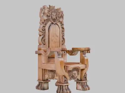 Majestic Wooden Throne 3D Model Low-poly 3D model