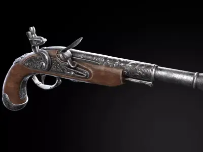 Pirate Pistol - flintlock Low-poly 3D model