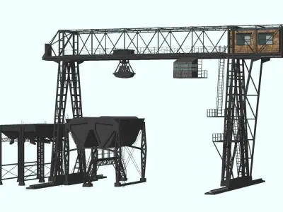 old guntry crane and Coal feeding tank Low-poly 3D model