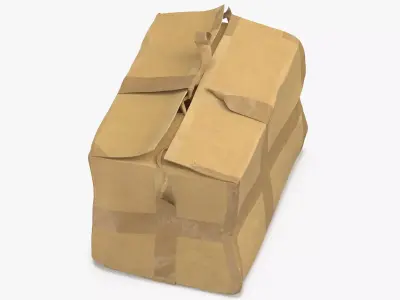 Old Damaged Cardboard Box Brown Tape 3D model