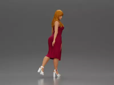 Elegant woman in dress gracefully walking with confidence 3D print model