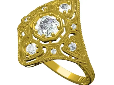 Antique Art Deco Filigree Engagement Ring 5 3D print model