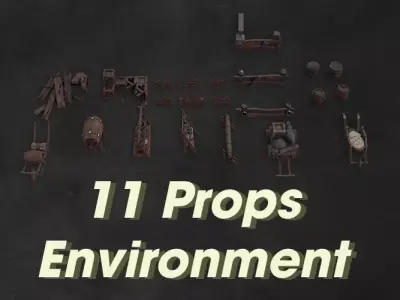 Combo 11 Props Enviroments Medieval lowpoly game asset Low-poly 3D model