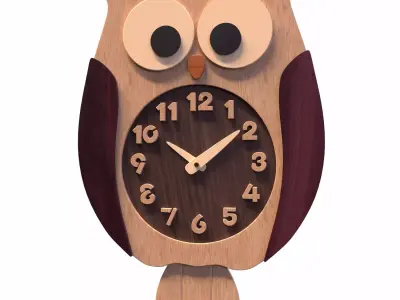 Wooden Owl Wall Clock 3D model