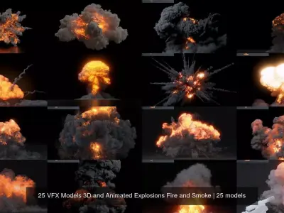 25 VFX Models 3D and Animated Explosions Fire and Smoke 3D Model Pack