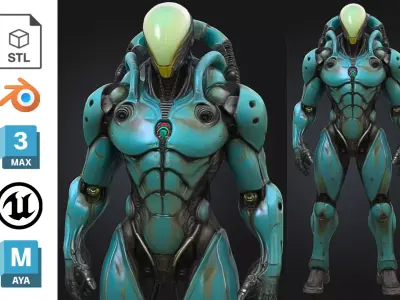 Alien Android Robot Low-poly 3D model