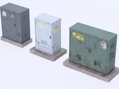 Industrial Electrical Utility Cabinet Set - Heavily Weathered Low-poly 3D model