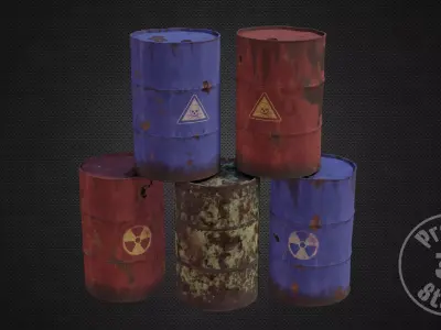 Metal Barrel Collection Low-poly 3D model