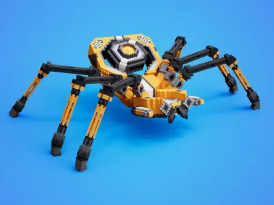 Spider-Mecha Bot Voxel Model Low-poly 3D model