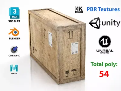 wooden crate PBR 4K Low-poly 3D model 5
