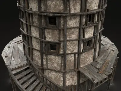ENTERABLE AAA NEXT GEN MEDIEVAL CITY TOWN ROUND WATCHTOWER Low-poly 3D model
