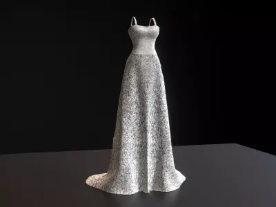 glittery white long dress Low-poly 3D model