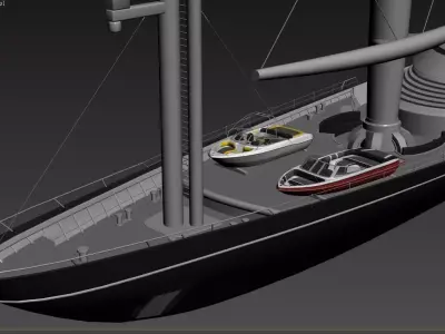sailboat 3D model ship with boat Low-poly 3D model