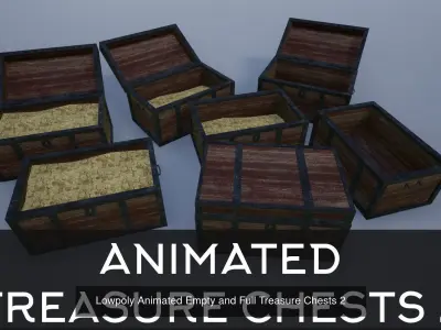 Lowpoly Wooden Animated Treasure Chests Collection 3D Model Pack